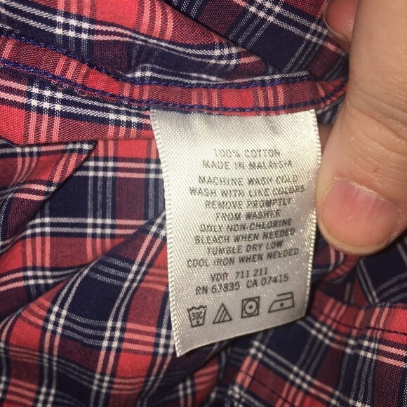 Nautica shirt Mens XL red navy blue plaid button up long sleeve Country Casual - Picture 4 of 7